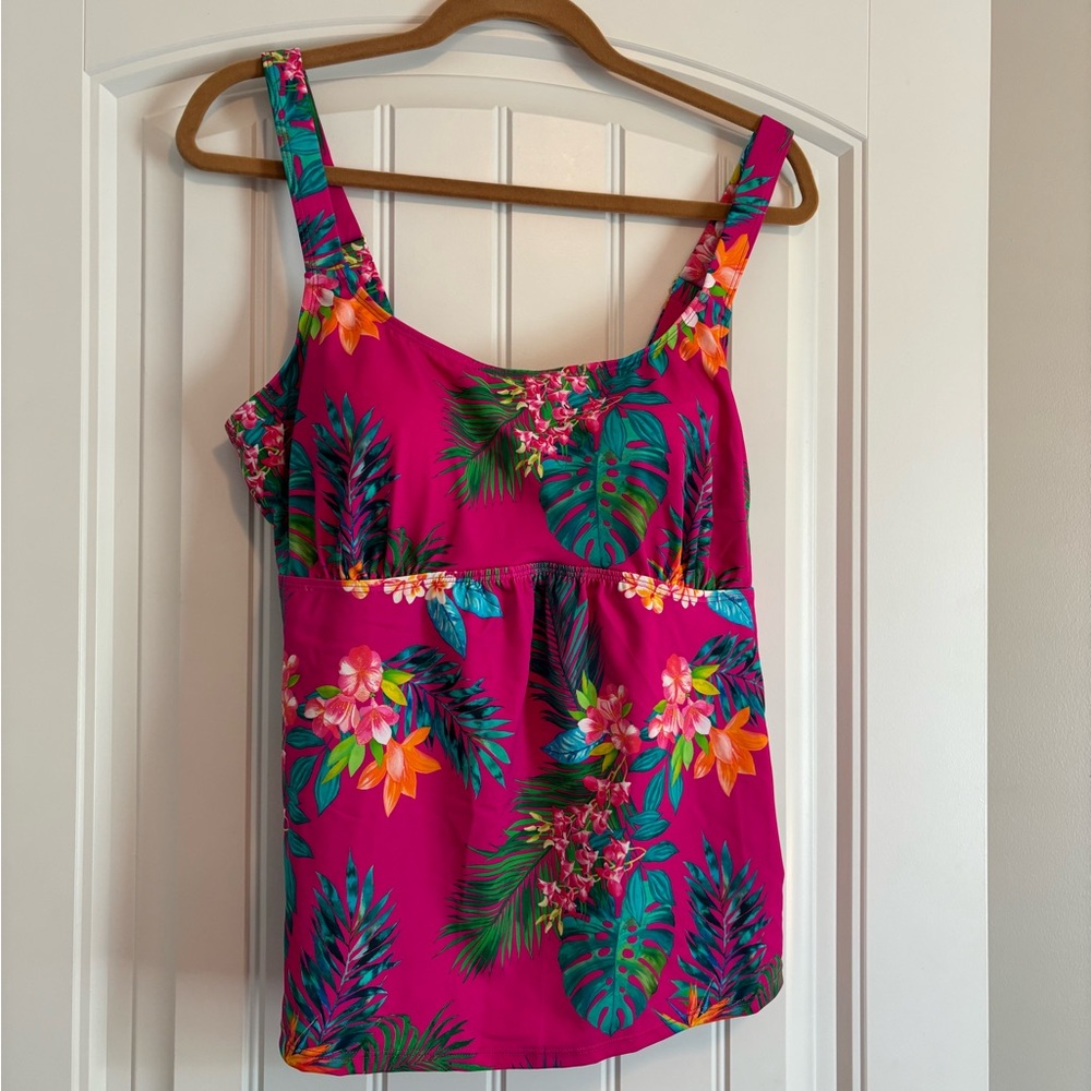 Kim Gravel Hot Pink Multicolored Scoop Neck Tankini Set with Bike Shorts - Sz 14 - Picture 2 of 10
